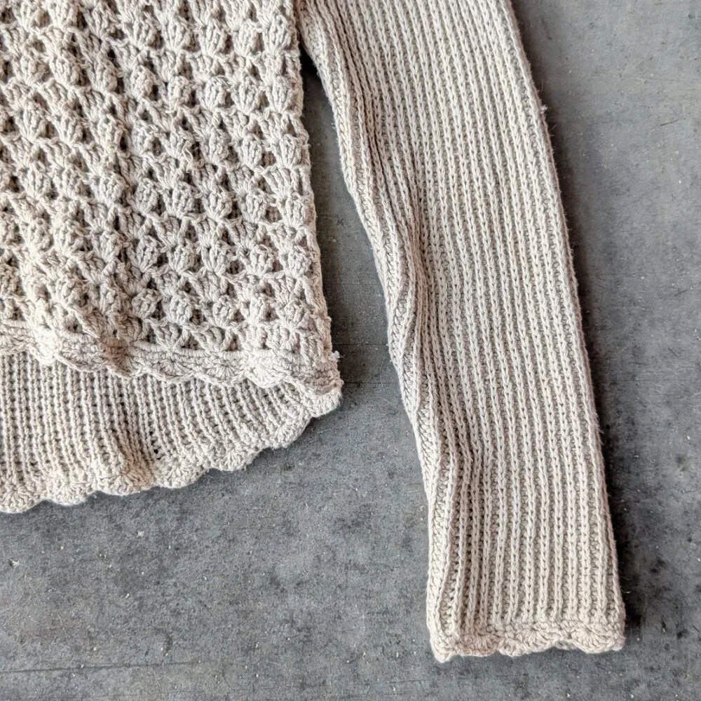 Vintage Victoria Jones Beige Open Knit Long Sleeve Cardigan Sweater large - Picture 3 of 7